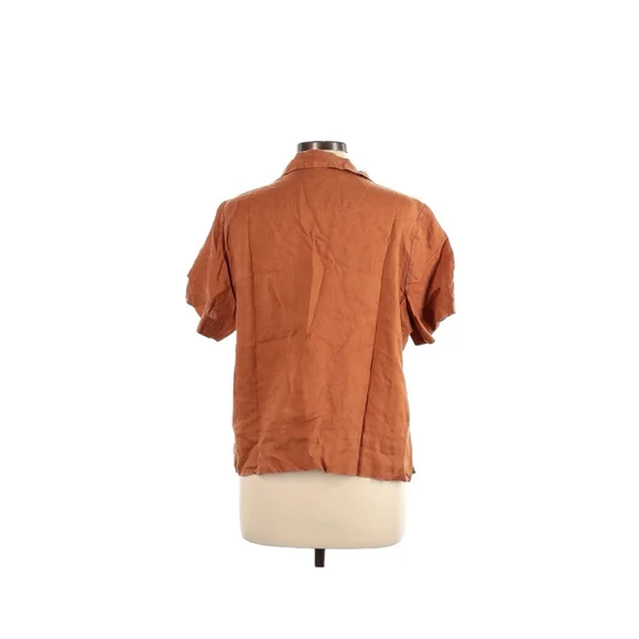 Quince Linen Shirt Golden Brown Short Sleeve L - Picture 8 of 8